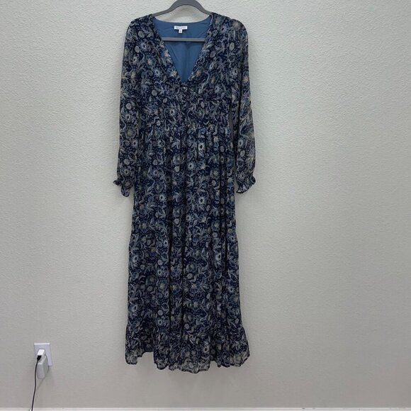 Patrons of Peace Dresses & Skirts - Patrons of Peace Blue Floral Smocked Long Sleeve Dress J1916F32 Womens sz Medium